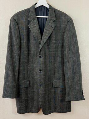 Joseph Abboud American Soft 100% Wool 3-Button Sport Coat Glen Plaid Check 42L